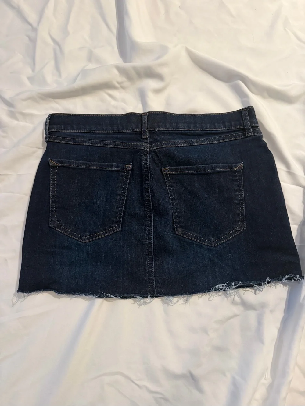Express Dark Indigo Denim Mini Skirt with Frayed Hem
